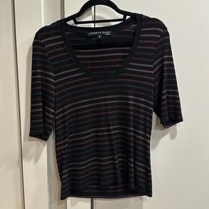 Veronica Beard Jeans Poppy U-Neck Striped Tee